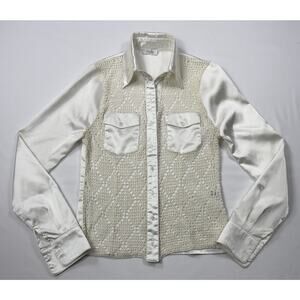 Fitelle Paris cream open mesh and satin top  Size 2.